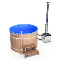 купель шишка с пластиковой вставкой 1700мм (голубая чаша/светлый фасад) в комплекте печь