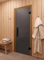 дверь фаворит black (графит матовое) 190x70, 8 мм, 3 петли, коробка хвоя, банный эксперт