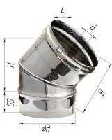 колено феррум угол 135°, нержавеющее (439/0,8мм) ф120