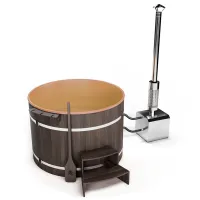 купель шишка с пластиковой вставкой 2000мм (бежевая чаша/фасад венге) в комплекте печь